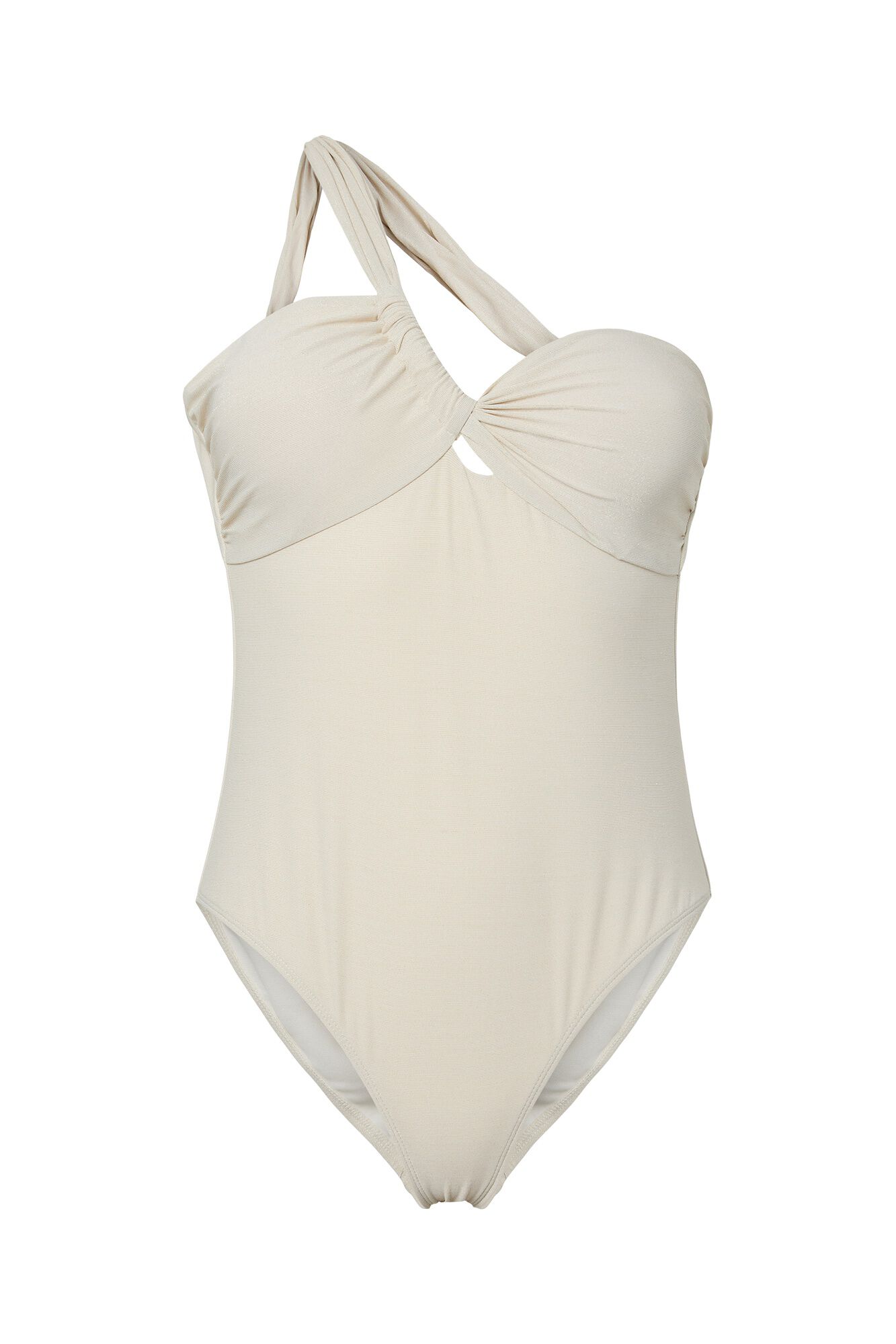 Pieces Gl&auml;nzender Nylon-Badeanzug One-Shoulder