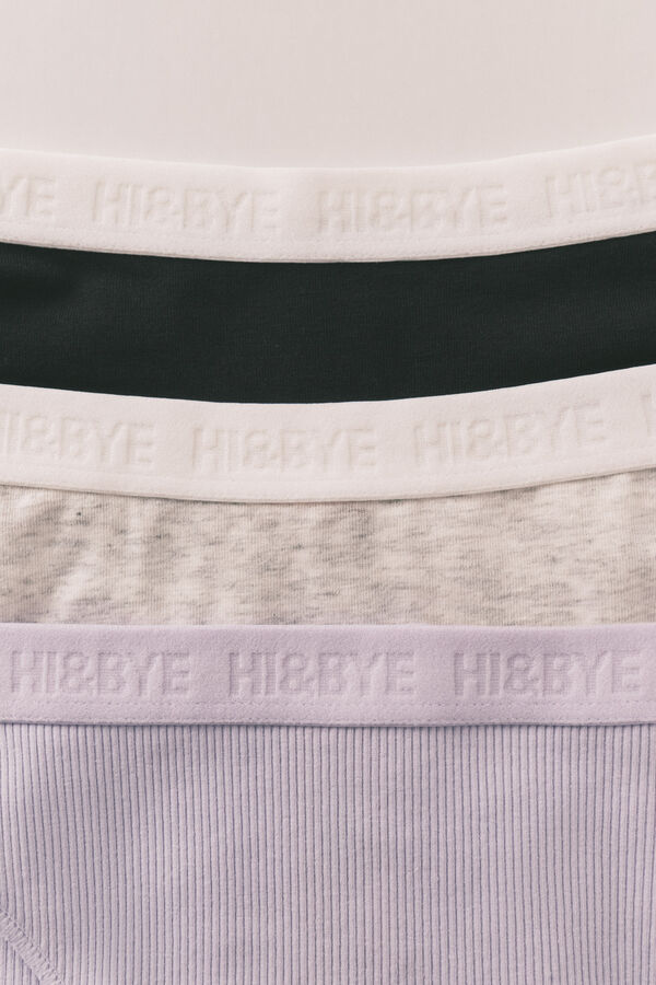 HI&BYE Black, lilac and grey classic panties, pack of 2 white
