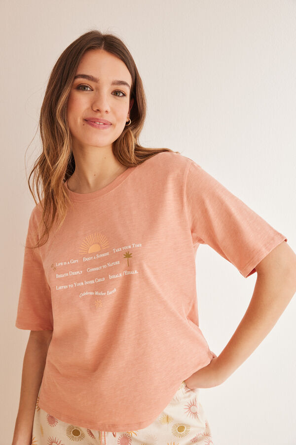 Womensecret Pijama corto 100% algodón estampado soles rosa