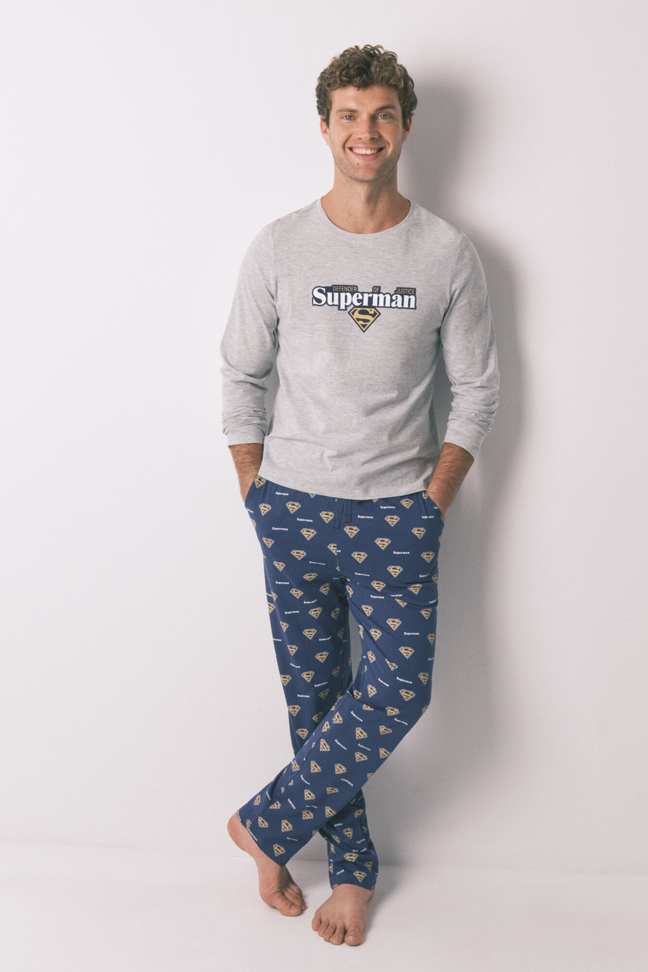 Women'secret Pyjama long Superman gris 100% coton 