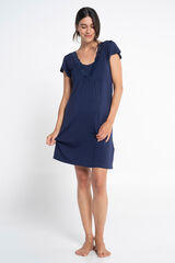 Ohma! Short Sleeve Nursing Nightgown with Lace Plava