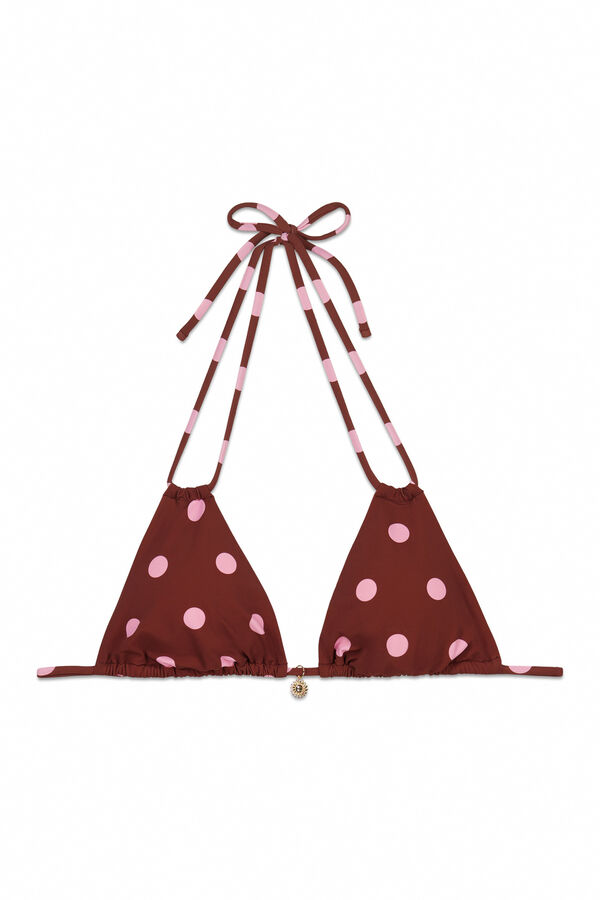Women'secret Top bikini triangular estampado lunares marr&oacute;n estampado
