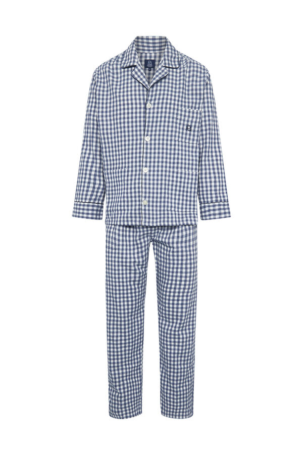 Womensecret Men's long navy blue gingham pyjamas kék