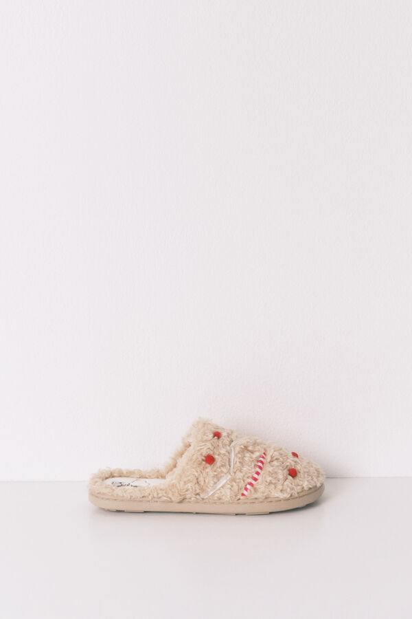 Women'secret Beige Snoopy faux shearling slippers nude