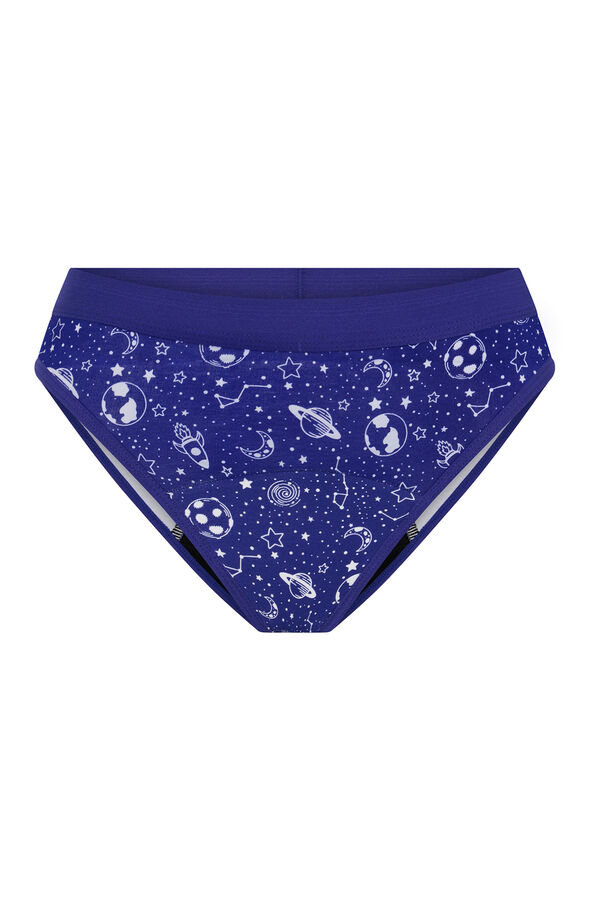 Modibodi Braga Menstrual Teen Algod&oacute;n Org&aacute;nico Flujo Abundante Blue estampado