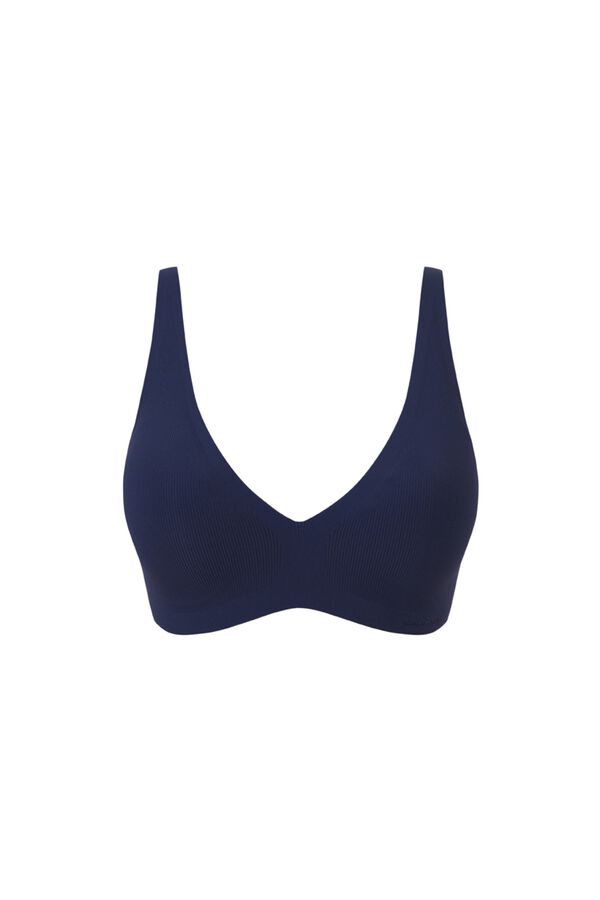 Women'secret Blue ribbed microfibre halterneck top bra blue