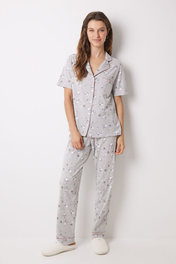 Womensecret Pyjama chemise 100 % coton Snoopy gris