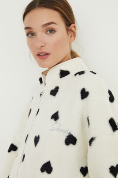 Womensecret Short fur robe with hearts and Snoopy in ivory white
