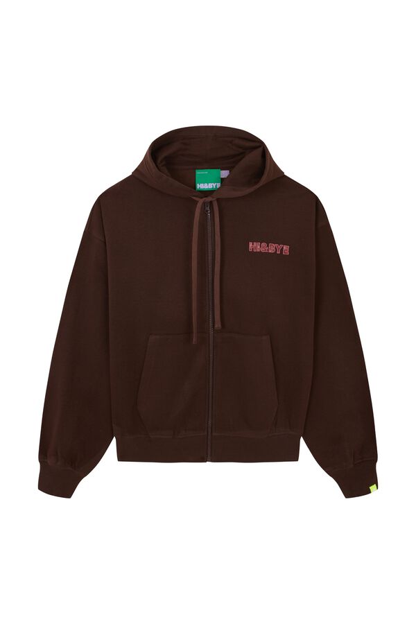 HI&BYE Brown zip fastening hooded sweatshirt nude