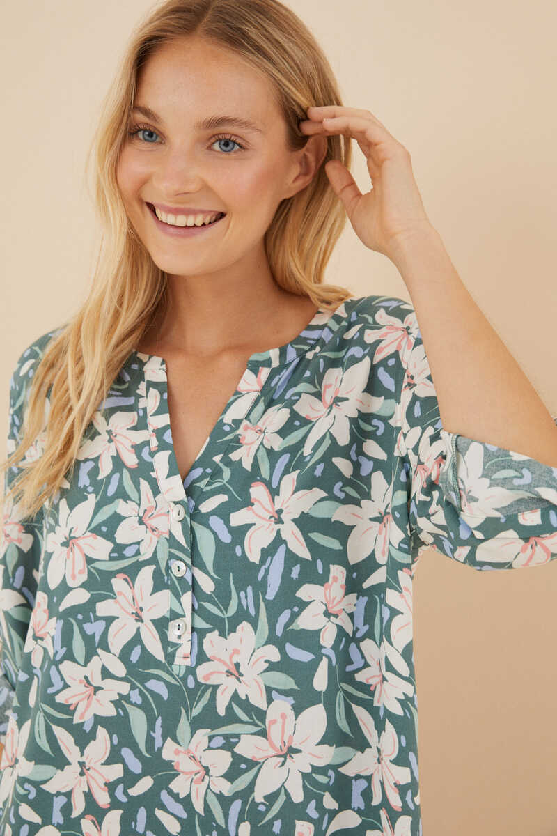 Womensecret Floral camisole with 3/4 sleeves green