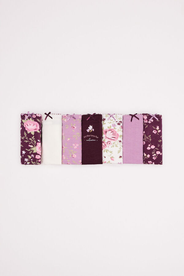 Womensecret 7er-Pack Slips Baumwolle Blumen Granatrot mit Print