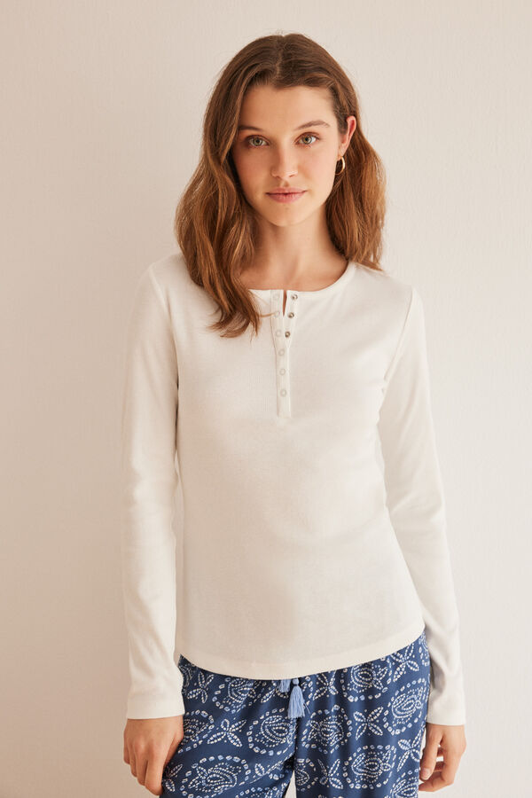 Womensecret T-shirt serafino blanc 100 % coton beige