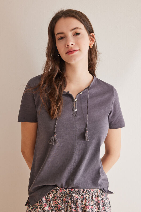 Womensecret Ausgestelltes Kurzarm-Shirt 100 % Baumwolle Grau Grau