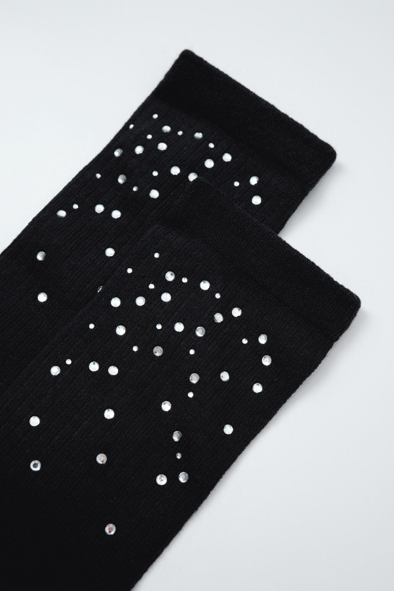 Women'secret Black ribbed long socks with rhinestones