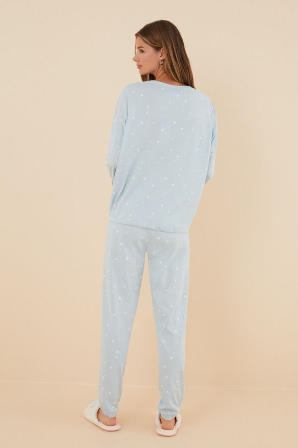 Womensecret Pyjama 100 % Baumwolle Sternchen Blau Blau