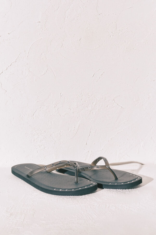 Women'secret Chinelos de quarto de bico quadrado pretos com tachas preto