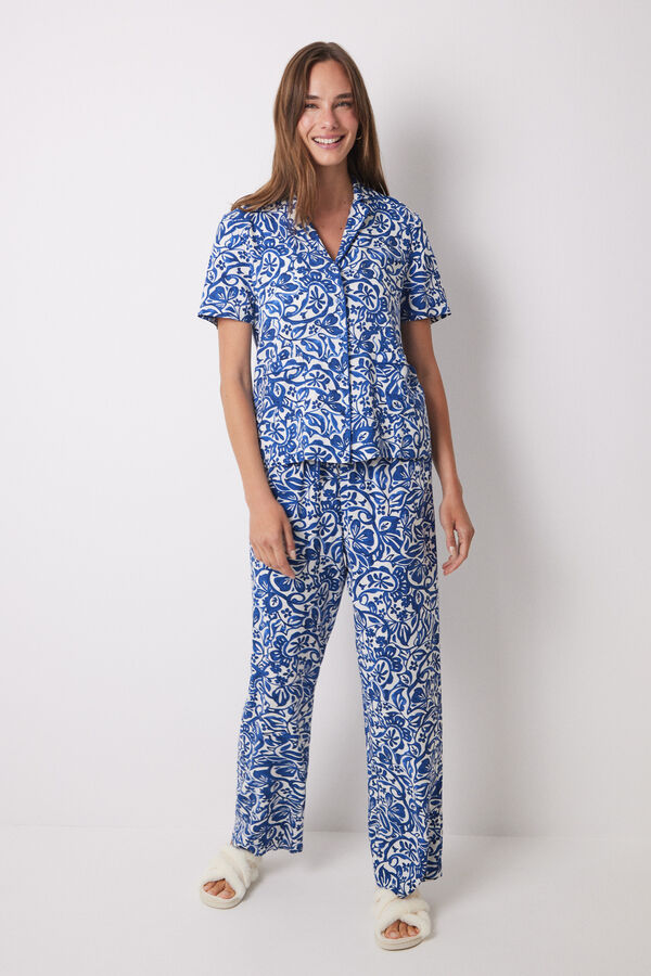 Womensecret Viscose paisley print shirt pajamas blue