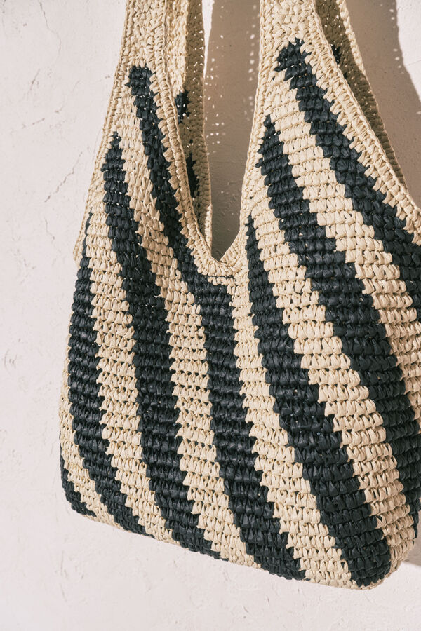 Women'secret Zebra print raffia large bag black