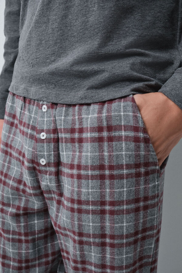 Women'secret Grey cotton plaid long pyjamas grey