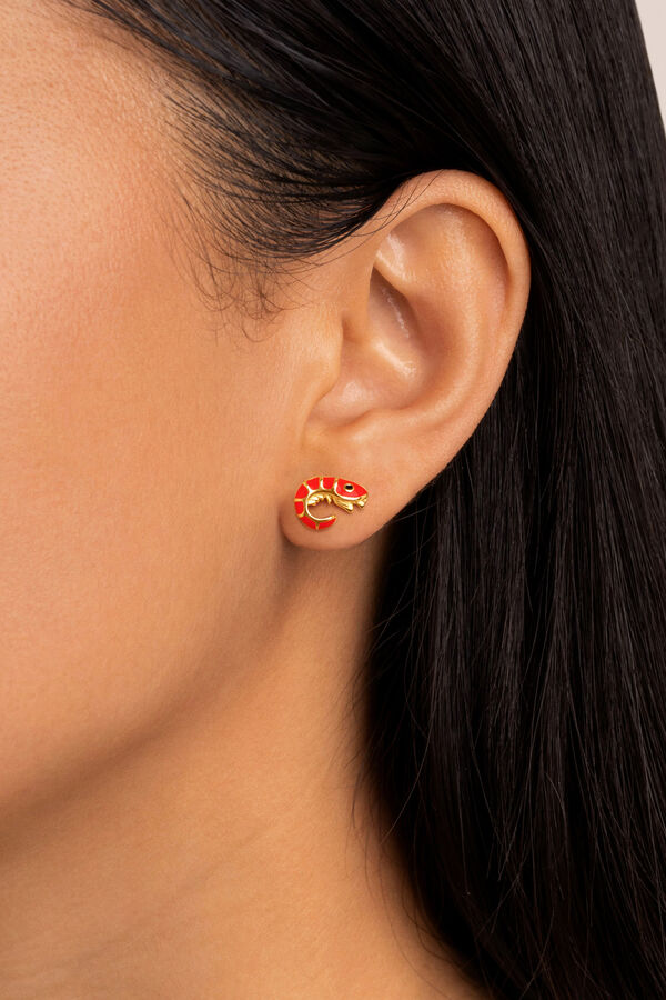Womensecret Einzelner vergoldeter Ohrring Prawn Enamel mit Print
