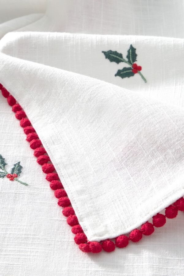 Textura Embroidered Christmas tablecloth white