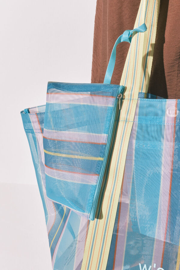 Women'secret Blue and green striped mesh large handbag printed