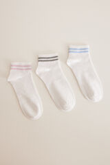 Womensecret Pack 3 calcetines cortos algodón rayas blanco blanco
