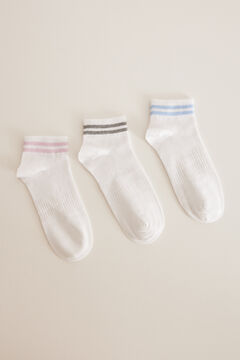 Womensecret Pack 3 calcetines cortos algodón rayas blanco blanco