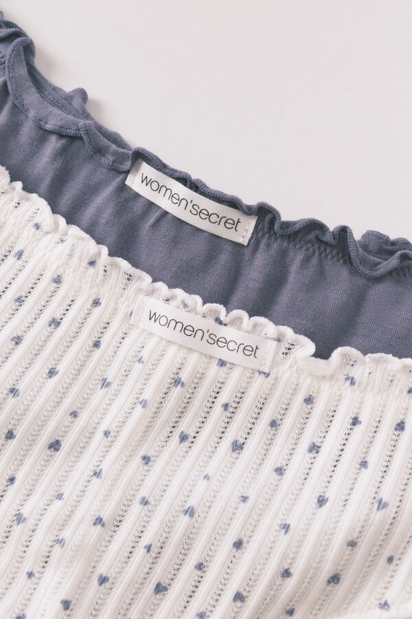 Women'secret Lot de 2 culottes larges en coton bleues et imprim&eacute;es blanches imprim&eacute;