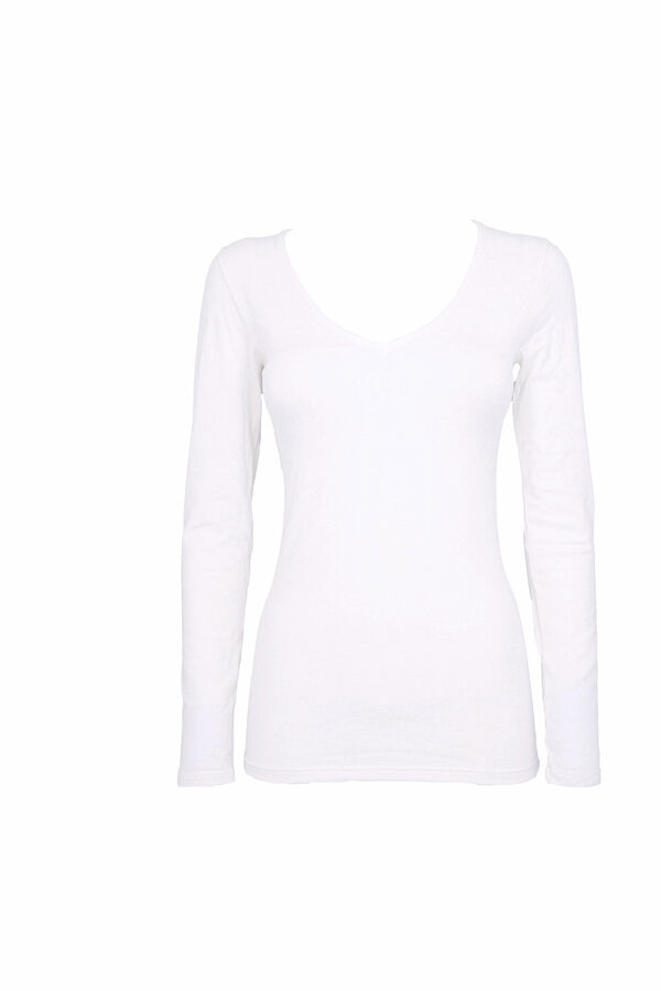 Womensecret Women's thermal V-neck long-sleeved T-shirt Weiß