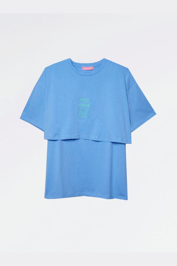 Ohma Camiseta premam&aacute; b&aacute;sica con frase azul