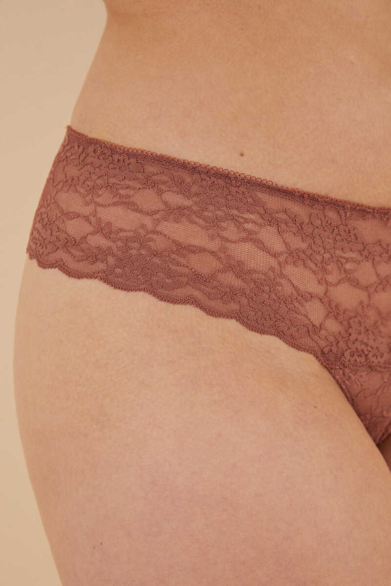Womensecret Brown Brazilian wide side lace panty red