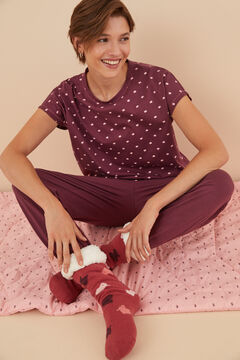 Womensecret Pijama 100% algodón La Vecina Rubia granate rosa