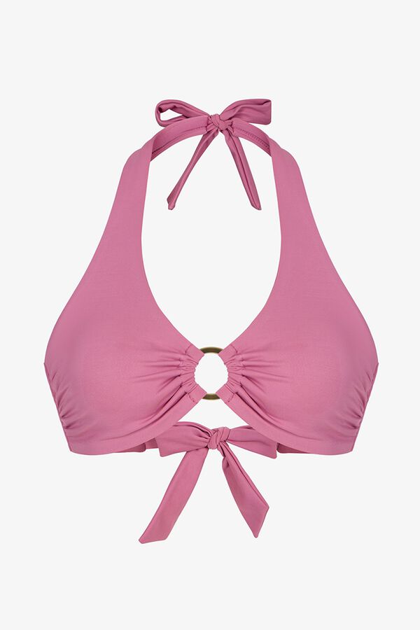 Penti Top biqu&iacute;ni halter com aro central rosa