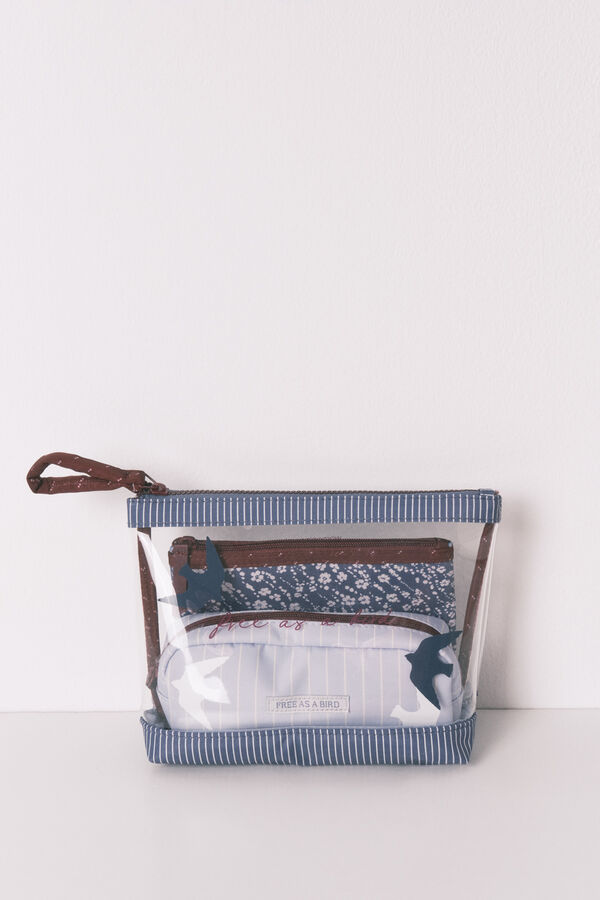 Women'secret Lot de 3 trousses de toilette imprim&eacute;es vari&eacute;es bleu