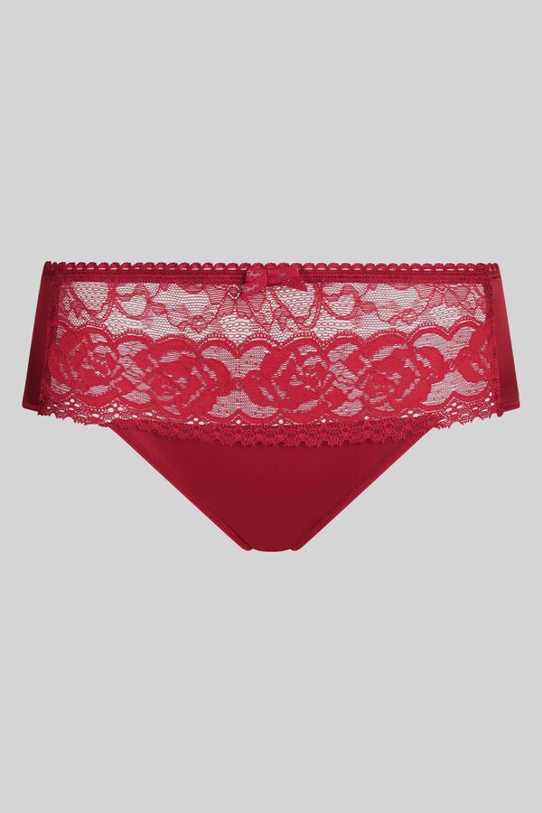 Playtex Satynowe figi z wysokim stanem i haftem kwiatowym bordowy