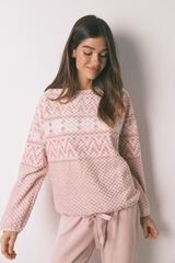 Women'secret Long pink fleece border print pyjamas Roze