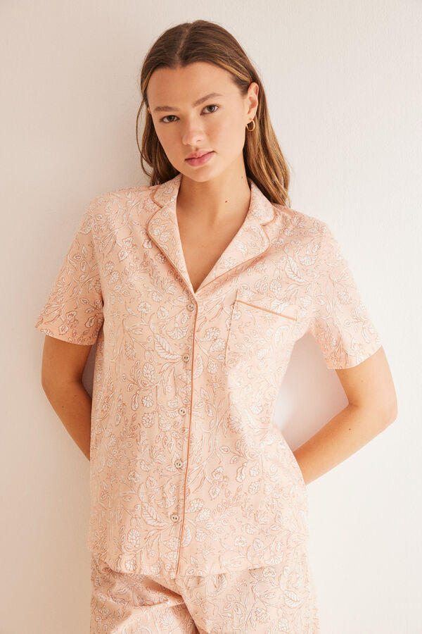 Womensecret Pyjama chemise 100 % coton à fleurs orange rouge