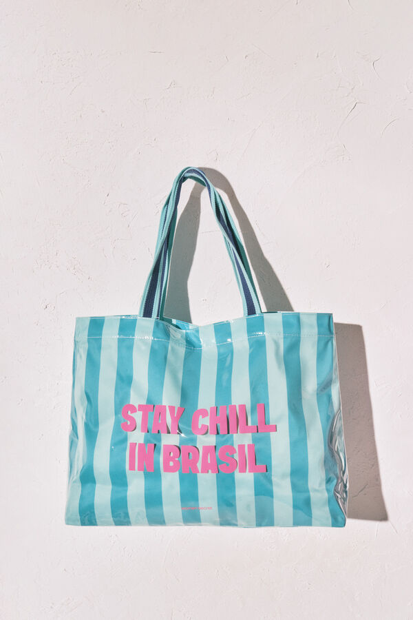 Women'secret Green striped beach bag green