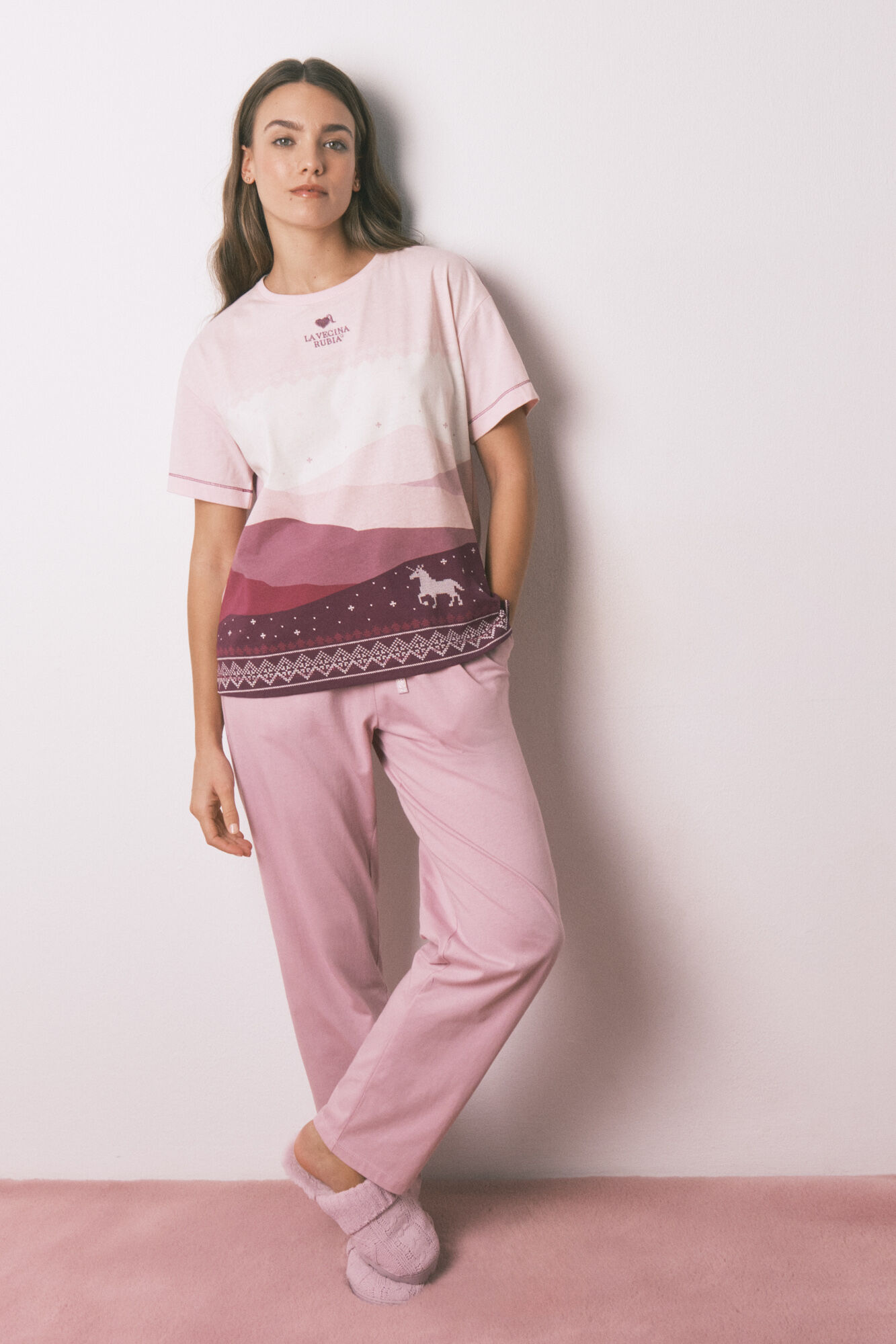 Women'secret Pijama comprido 100% algod&atilde;o com manga curtas