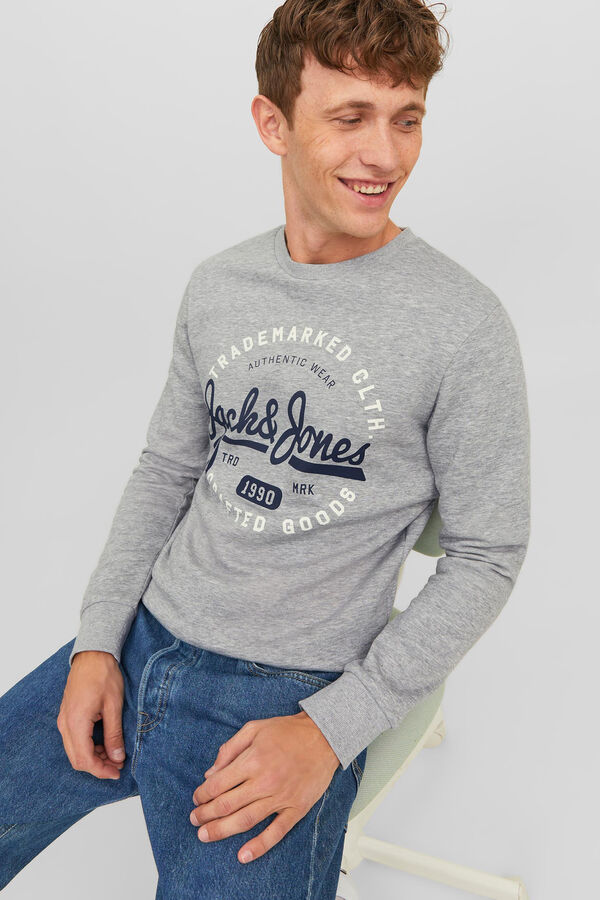 Jack & Jones Sudadera cuello redondo print logo grey