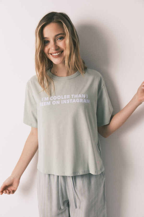 HI&BYE Green striped 100% cotton long pyjamas green