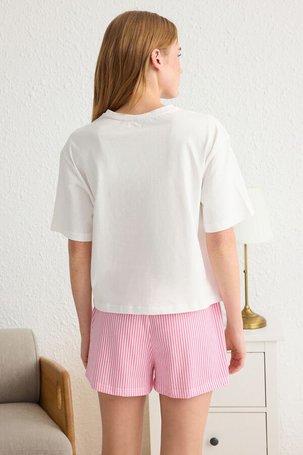 Trendyol Conjunto de pijama corto rayas rosa