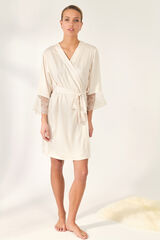 Promise Satin and lace kimono robe beige