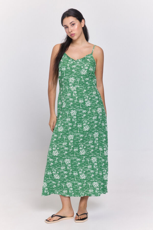Pieces Vestido comprido em viscose estampado verde