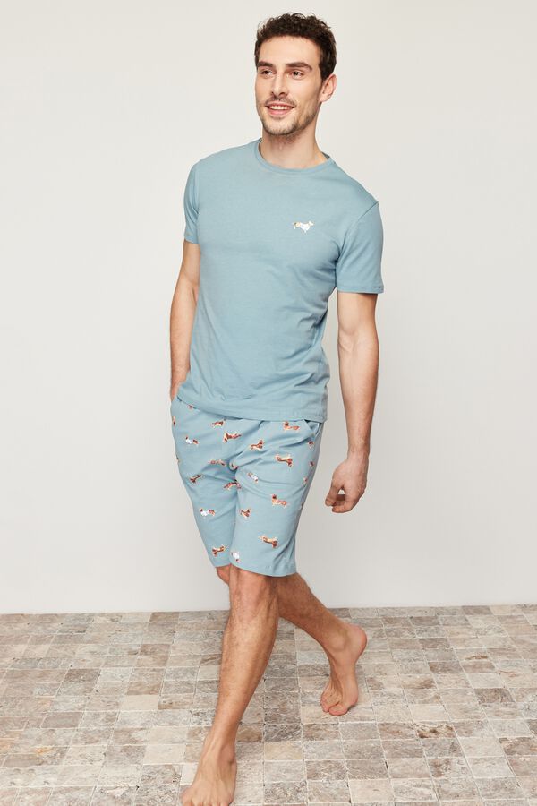Trendyol Pijama hombre algod&oacute;n estampado animal azul