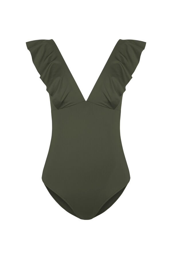 Womensecret Green ruffle shaping swimsuit printed