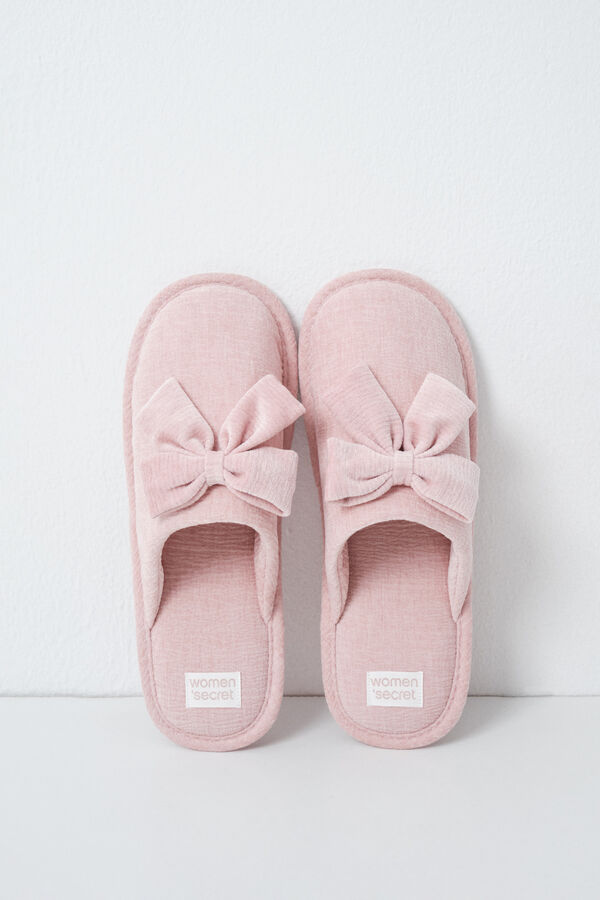 Women'secret Pink velvet bow slippers pink
