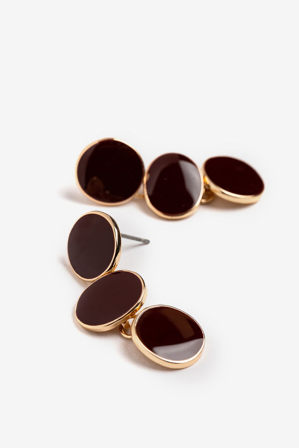 Vilanova Brincos pendentes circulares ouro esmaltados castanho amarelo