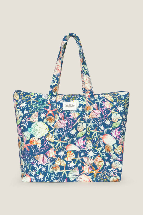 Textura Bestickte Tasche aus laminierter Baumwolle Blau